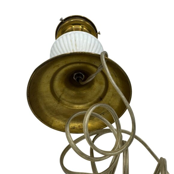 Vintage Brass & Porcelain Table Lamp With Floral Design No Shade - Picture 7 of 7